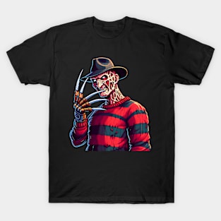 Freddy Krueger - Cartoon Horror Icon 8-Bit Design T-Shirt